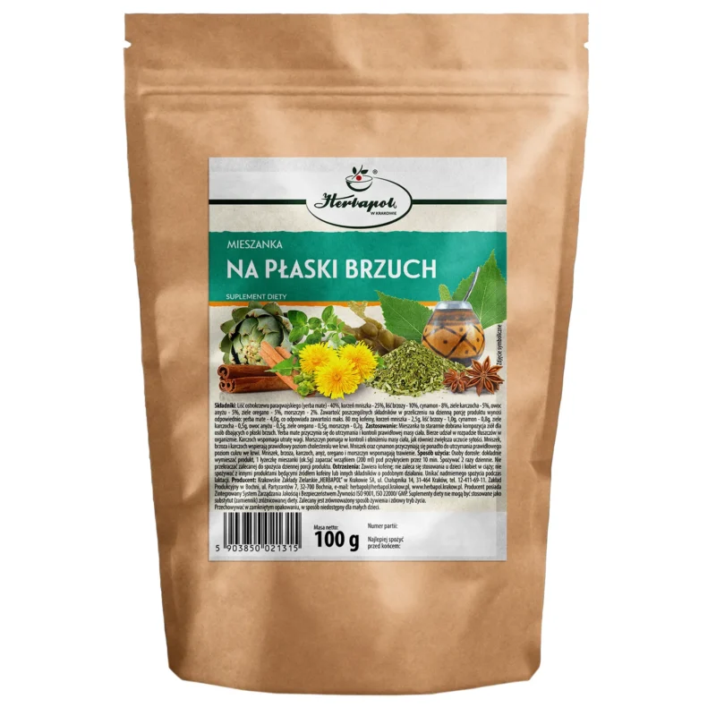 Herbapol Flacher Bauch Kräutertee 100 g – lose Kräutermischung mit Yerba Mate, Löwenzahn und Artischocke.