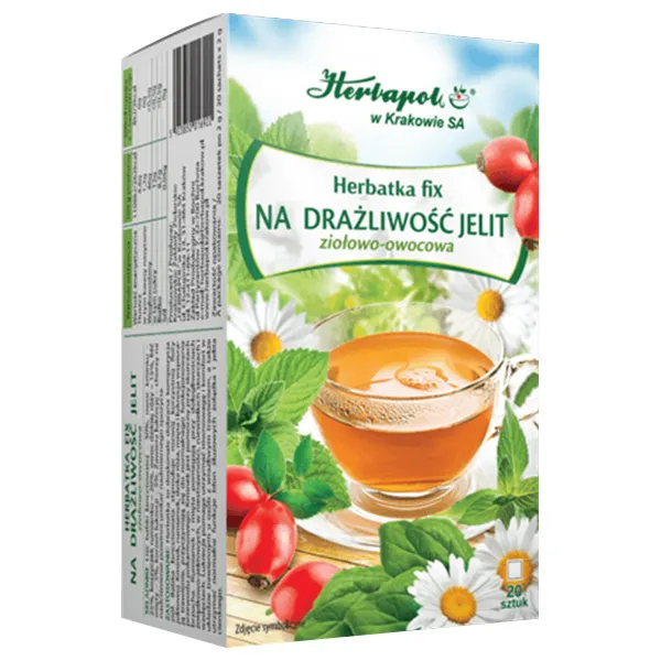 Herbapol Kräuter-Früchtetee für empfindlichen Darm mit Kamille, Kümmel und Spitzwegerich – 20 Filterbeutel à 2 g.