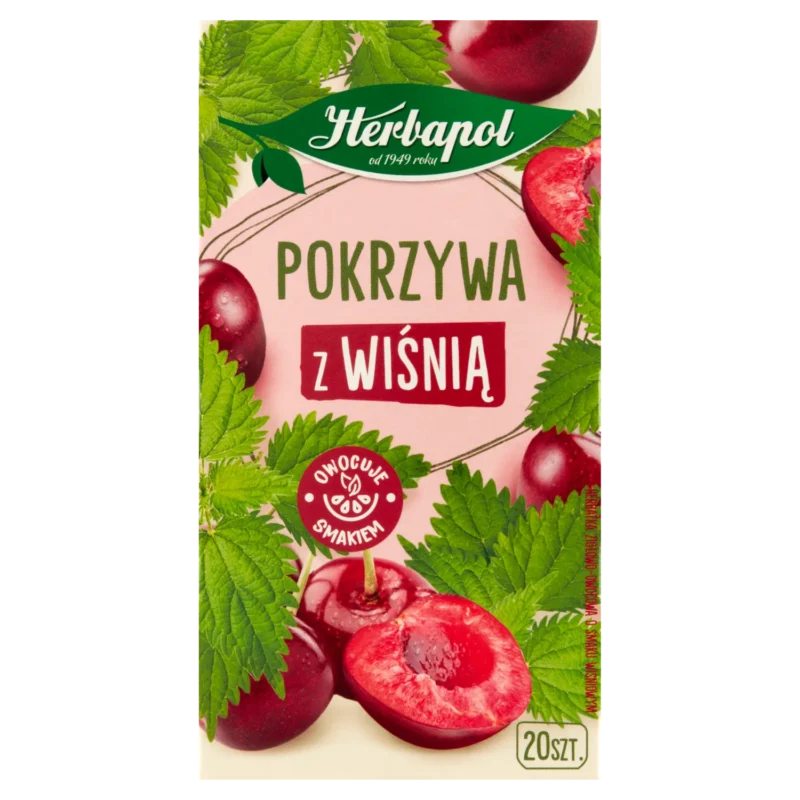 Herbapol Zielnik Polski Brennnessel mit Kirsche – Kräuter-Früchtetee, 20 Filterbeutel à 1,5 g.