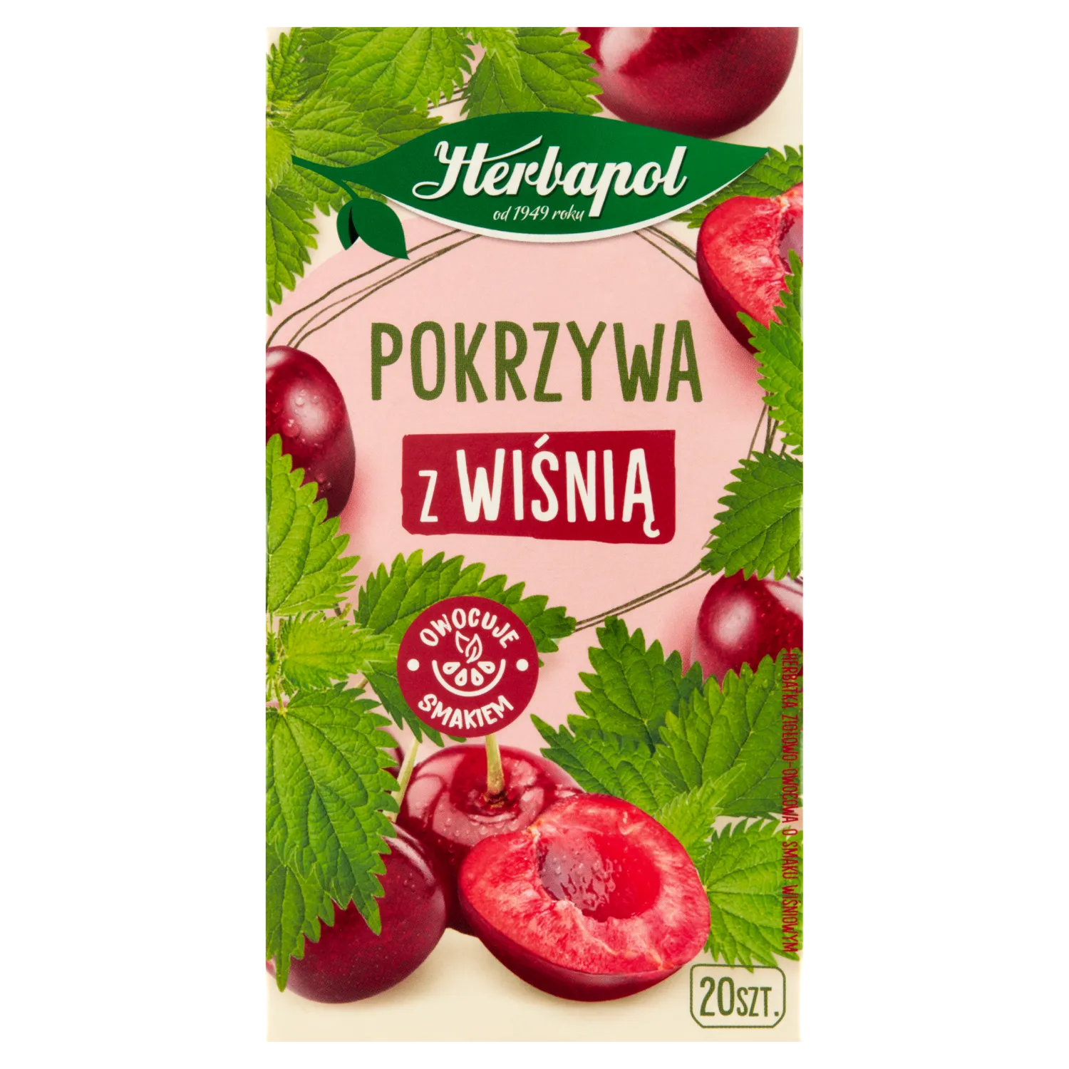 Herbapol Zielnik Polski Brennnessel mit Kirsche – Kräuter-Früchtetee, 20 Filterbeutel à 1,5 g.