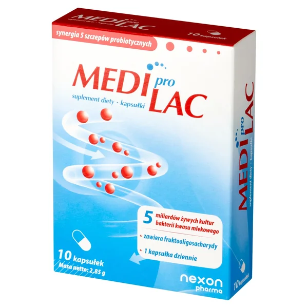 MediproLac 10 Kapseln mit 5 Milliarden probiotischen Bakterien und FOS zur Unterstützung der Darmflora