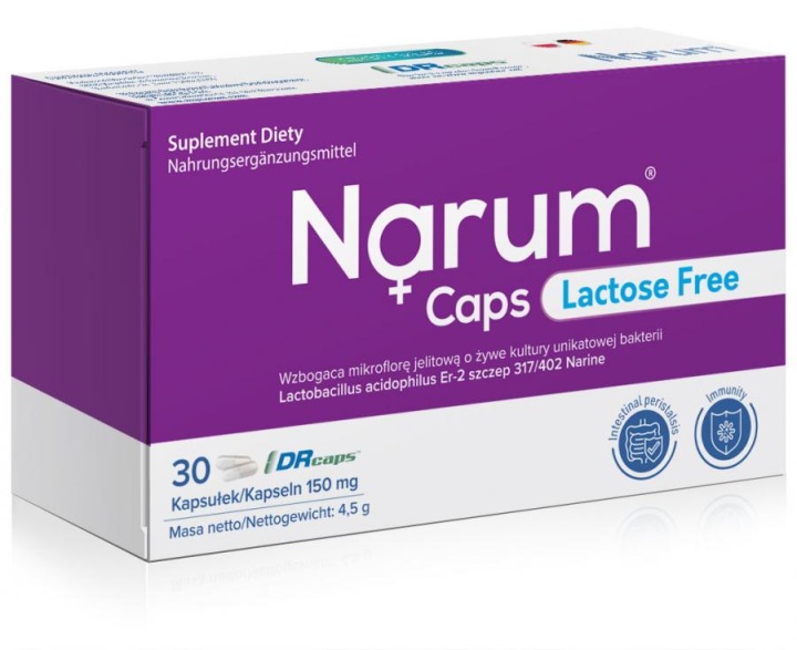 Narum Caps Lactose Free 150 mg Probiotikum mit Lactobacillus acidophilus Er-2 – 30 laktosefreie Kapseln.