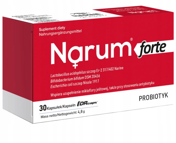 Narum Forte 100 mg Probiotikum mit Lactobacillus acidophilus, Bifidobacterium bifidum und Nissle 1917 – 30 Kapseln.