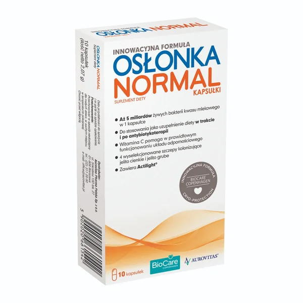 Osłonka Normal 10 Kapseln mit 5 Milliarden probiotischen Bakterien, FOS und Vitamin C
