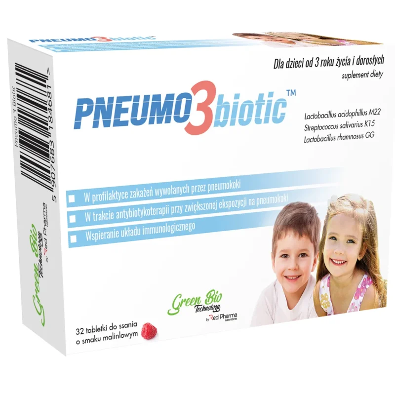 Pneumo 3 Biotic Lutschtabletten für Kinder ab 3 Jahren und Erwachsene mit Himbeergeschmack – 32 Tabletten