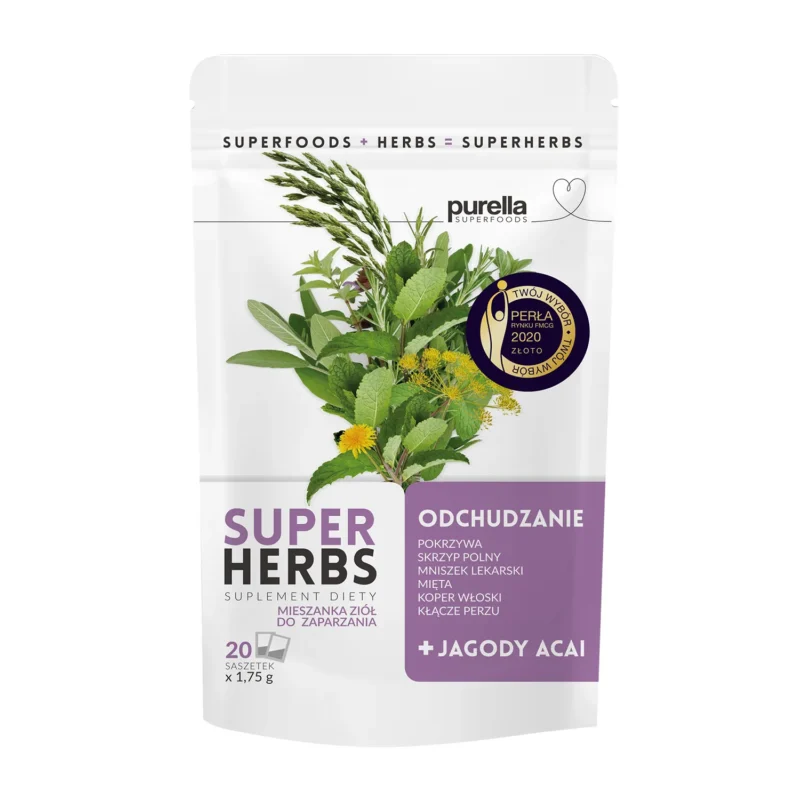 Purella Superherbs Kräutermischung zur Gewichtskontrolle mit Brennnessel, Fenchel und Löwenzahn – 20 Filterbeutel à 1,75 g.