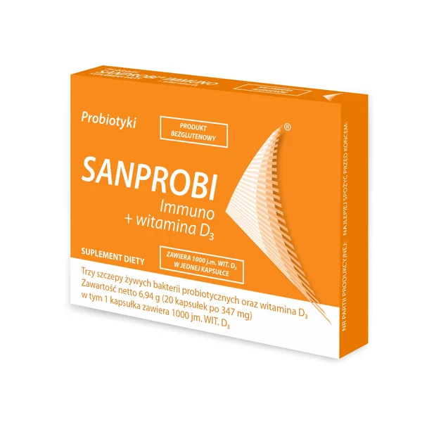 SANPROBI Immuno + Vitamin D3 Probiotikum mit drei Bakterienstämmen – 20 Kapseln für Darmflora und Immunsystem