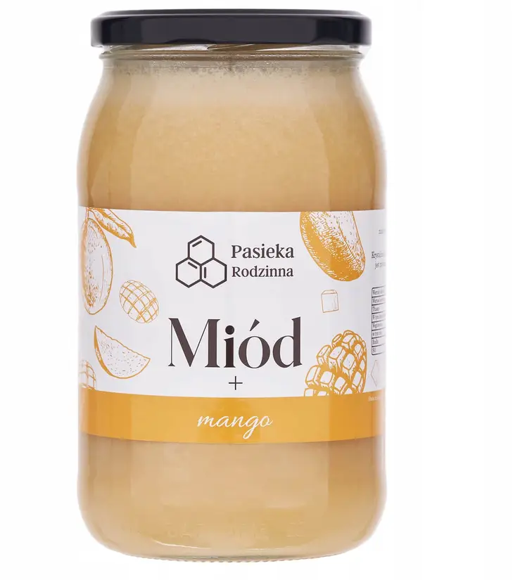 Cremiger Mehrblütenhonig mit gefriergetrockneter Mango 1150 g aus Familienimkerei – natürlicher Honig aus Polen.
