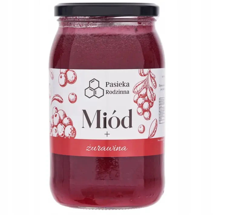 Cremiger Mehrblütenhonig mit gefriergetrockneten Cranberries 1150 g aus Familienimkerei – natürlicher Honig aus Polen.