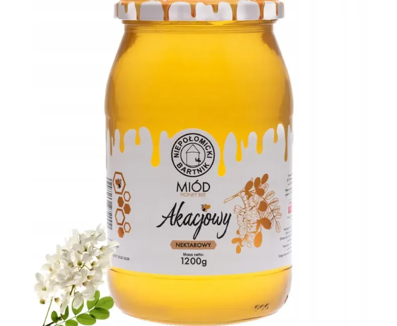 Echter Akazien-Nektarhonig 1,2 kg – naturbelassener polnischer Honig mit mildem Geschmack und hellem Farbton.