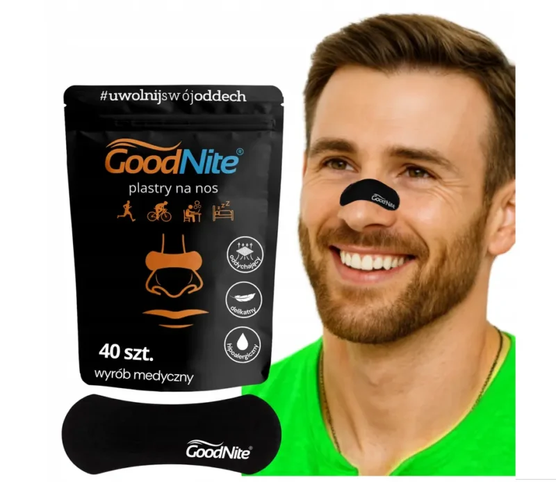 GoodNite Nasenpflaster Schwarz 40 Stück gegen Schnarchen für freie Nasenatmung und besseren Schlaf.