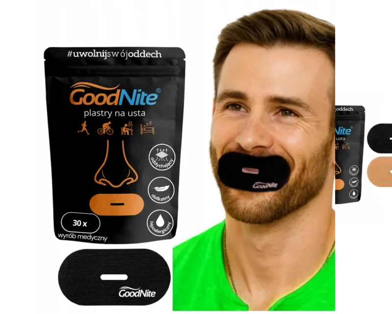 GoodNite Mundpflaster aus Baumwolle Schwarz 30 Stück für natürliche Nasenatmung und ruhigen Schlaf.