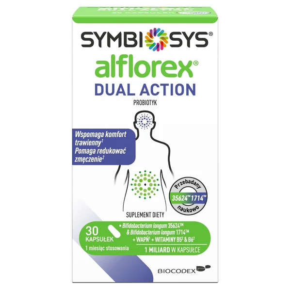Symbiosys Alflorex Dual Action Probiotika mit Bifidobacterium, Calcium sowie Vitamin B5 und B6 – 30 Kapseln