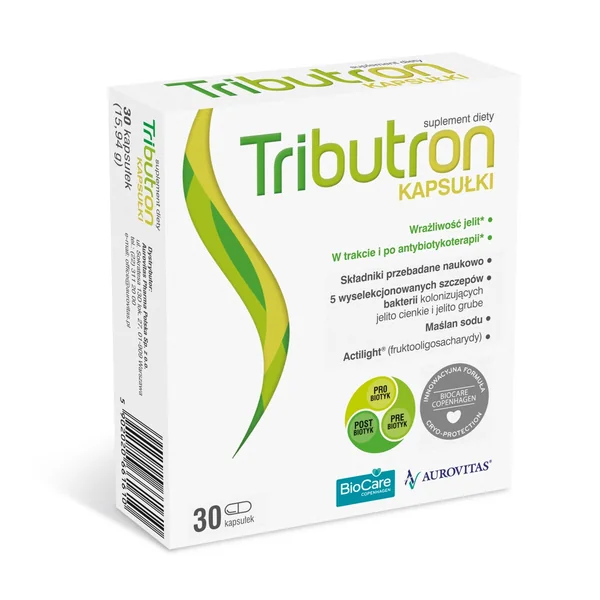 Tributron Synbiotikum mit Natriumbutyrat, FOS und 5 probiotischen Bakterienstämmen – 30 Kapseln