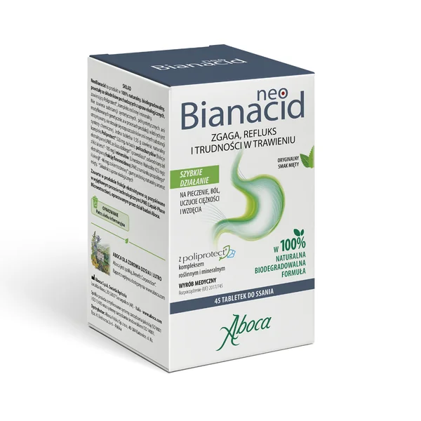 Aboca NeoBianacid – Medizinprodukt gegen Reflux und Sodbrennen, 45 Lutschtabletten.