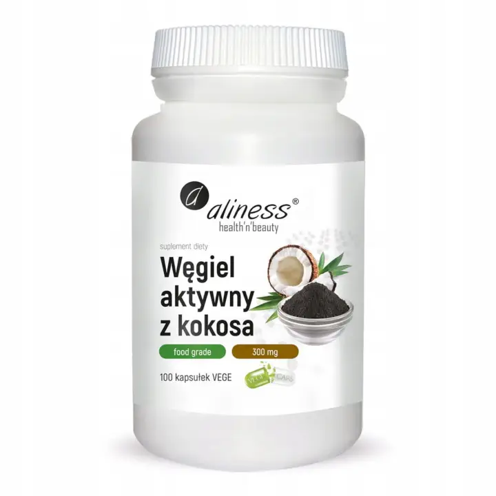 Aliness Aktivkohle aus Kokosnuss 300 mg, 100 vegane Kapseln in Lebensmittelqualität zur Unterstützung des Verdauungswohlbefindens