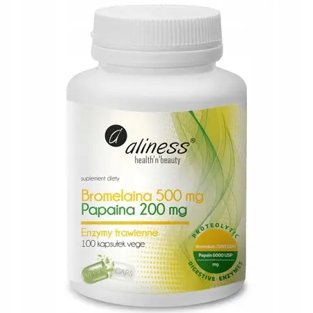 Aliness Bromelain 500 mg + Papain 200 mg – pflanzliche Enzyme, 100 vegane Kapseln.