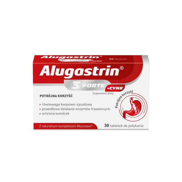 Alugastrin 3 Forte + Zink – Nahrungsergänzungsmittel mit Calcium und Zink, 30 Tabletten.