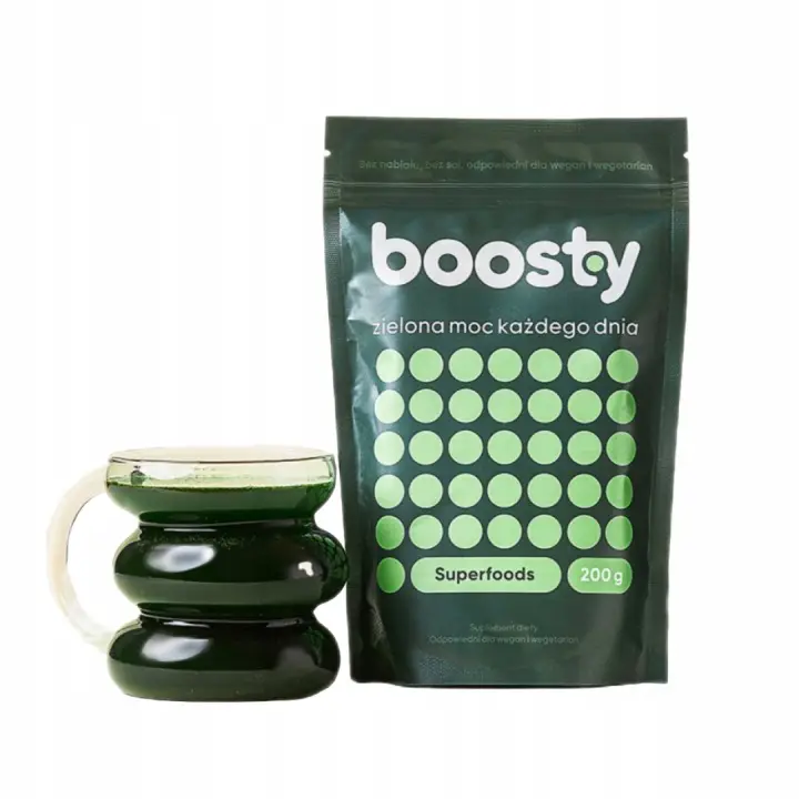 BOOSTY Grüne Kraft Superfood-Mischung 200 g mit Spirulina, Chlorella, Moringa, Matcha, Inulin und Gersten- sowie Weizengras