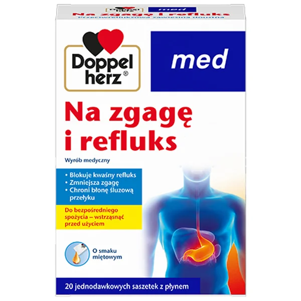 Doppelherz med gegen Sodbrennen und Reflux – Medizinprodukt in 20 Beuteln.