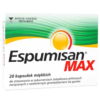 Espumisan MAX 140 mg 20 Weichkapseln mit Simeticon gegen Blähungen, Völlegefühl und übermäßige Gasansammlung