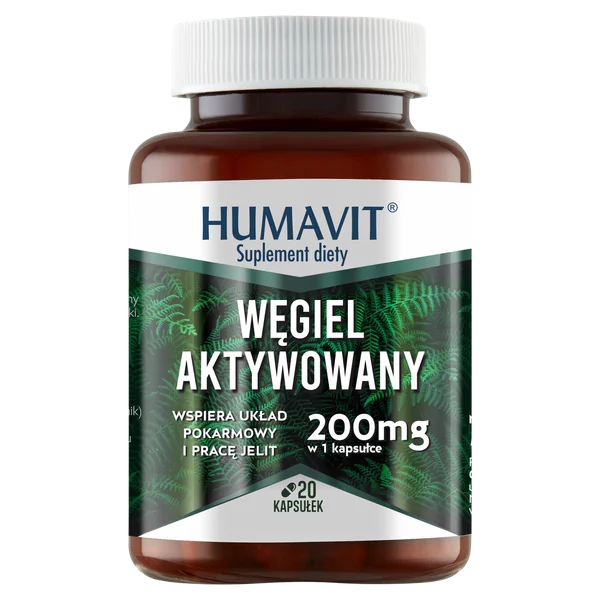 Humavit Aktivkohle 20 Kapseln mit 200 mg Aktivkohle zur Unterstützung der Verdauung bei Völlegefühl und Blähungen