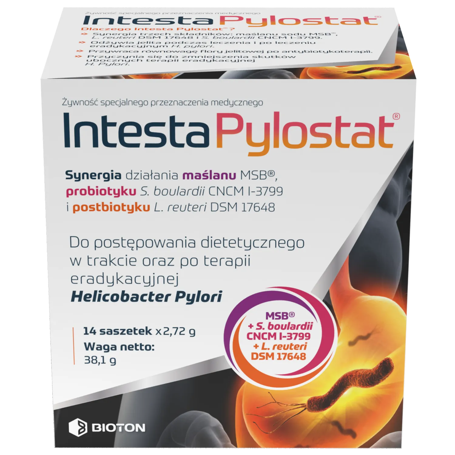 Intesta Pylostat – Lebensmittel für besondere medizinische Zwecke, 14 Beutel à 2,72 g zur Unterstützung während der Helicobacter-pylori-Therapie.