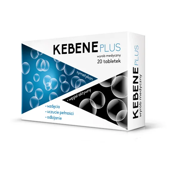 Kebene Plus 50 mg Simeticon und 300 mg Aktivkohle, 20 Tabletten gegen Blähungen und Völlegefühl