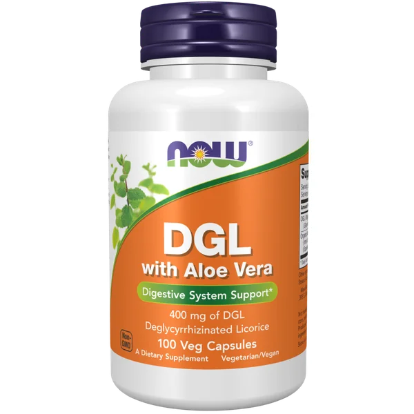 NOW Foods DGL mit Aloe Vera 400 mg – Nahrungsergänzungsmittel mit 100 vegetarischen Kapseln.