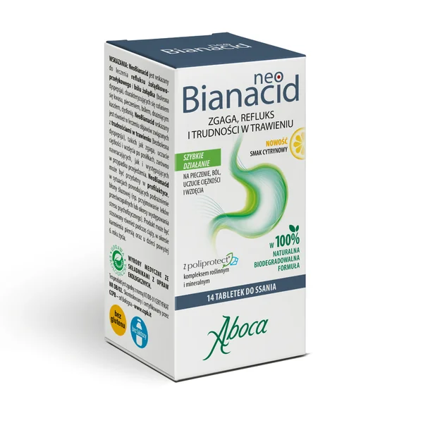 NeoBianacid Tabletten mit Zitronengeschmack – Medizinprodukt gegen Reflux und Sodbrennen, 14 Lutschtabletten.
