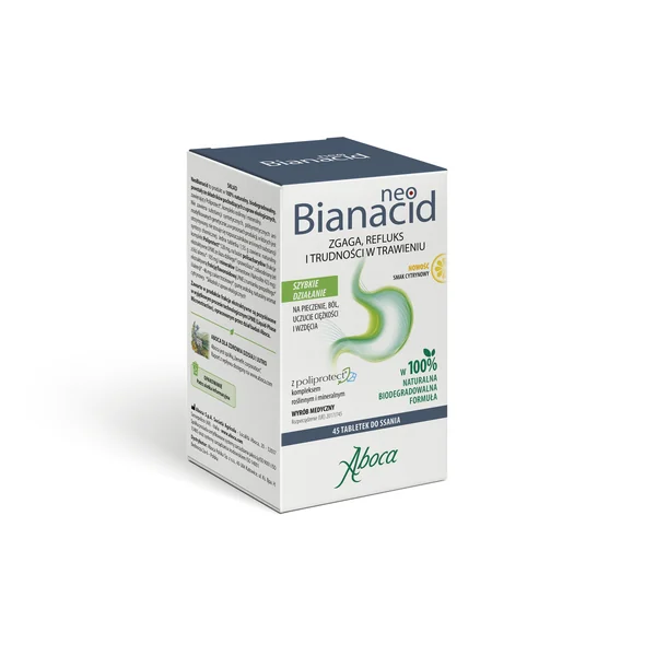 NeoBianacid Zitronengeschmack – Medizinprodukt gegen Reflux und Sodbrennen, 45 Lutschtabletten.