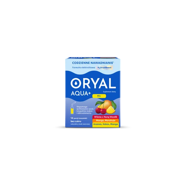Oryal Aqua+ MIX 14 Beutel mit Elektrolyten, Inulin, Vitaminen und Mineralstoffen zur Zubereitung eines Getränks