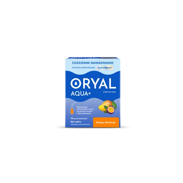 Oryal Aqua+ Mango-Passionsfrucht 14 Beutel mit Elektrolyten, Inulin, Vitaminen und Mineralstoffen