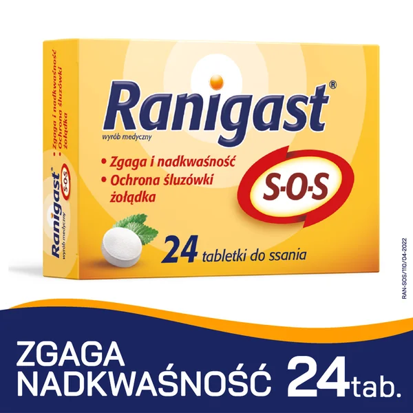 Ranigast SOS Lutschtabletten – Medizinprodukt gegen Reflux und Sodbrennen, 24 Tabletten.
