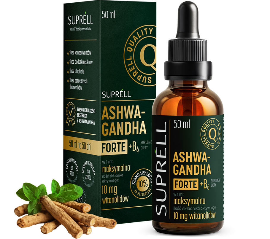 SUPRÉLL Ashwagandha FORTE + B6 50 ml – flüssiger Ashwagandha-Extrakt mit Vitamin B6 und Dosierpipette