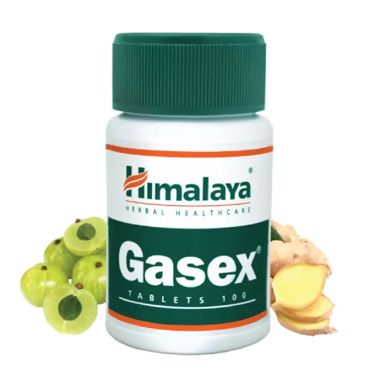 Himalaya Gasex – ayurvedisches Nahrungsergänzungsmittel mit Triphala und pflanzlichen Inhaltsstoffen, 100 Tabletten.