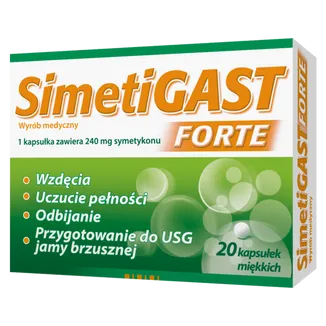 SimetiGast Forte 240 mg 20 Weichkapseln mit Simeticon gegen Blähungen, Völlegefühl und gasbedingte Beschwerden