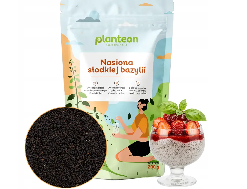 Planteon süße Basilikumsamen 200 g – ballaststoffreiche Ocimum basilicum Samen für Smoothies, Puddings und Desserts