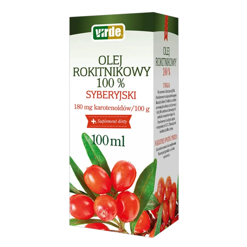 Virde 100 % Sibirisches Sanddornöl, 100 ml – kaltgepresstes Nahrungsergänzungsmittel mit Vitamin E.
