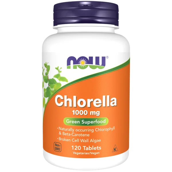NOW Foods Chlorella 1000 mg 120 Tabletten mit Chlorella vulgaris und aufgebrochenen Zellwänden