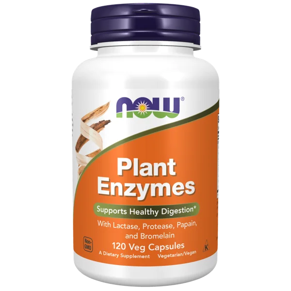 NOW Foods Plant Enzymes 120 Kapseln mit pflanzlichen Verdauungsenzymen, Papain, Bromelain und Laktase