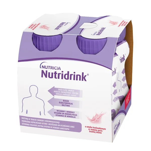 Nutridrink Flüssigkeit mit Erdbeergeschmack, 4 x 125 ml