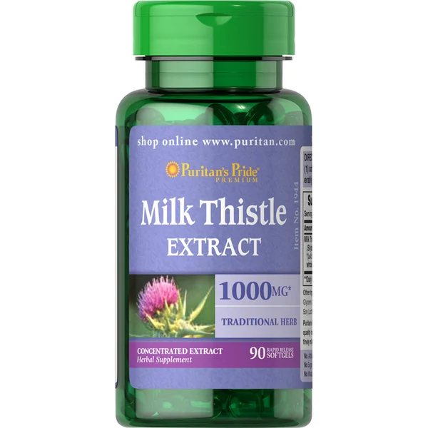 Puritan's Pride Mariendistel 1000 mg 90 Kapseln mit 250 mg Mariendistelsamenextrakt 4:1 pro Kapsel