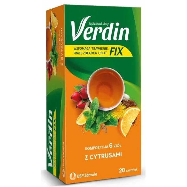 Verdin Fix mit Zitrusfrüchten 20 Beutel Kräutertee mit Pfefferminze, Koriander, Kümmel, Orange und Zitrone