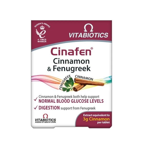 Vitabiotics Cinafen® Cinnamon & Fenugreek 60 Tabletten mit Zimt, Bockshornklee, Chrom und Thiamin
